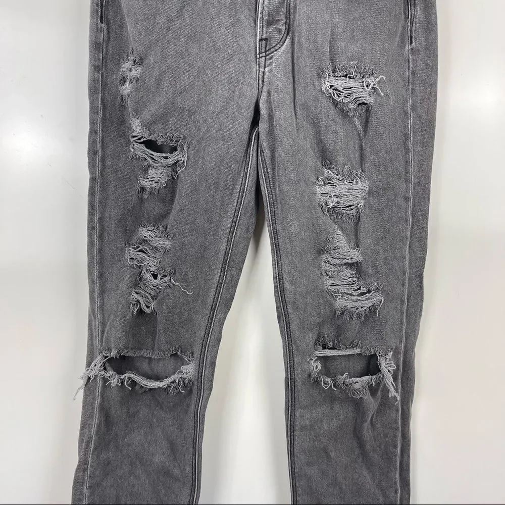 American Eagle Vintage Hi Rise Loose Fit Jeans Destroyed Grey Size 6 Grunge Punk